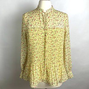 Pleione Yellow Floral Long Sleeve Blouse Top S